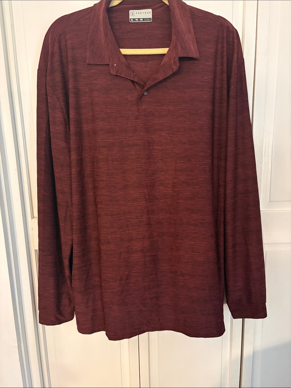 PGA Tour Long-Sleeve Polo in Maroon Heather